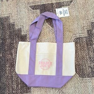 Trader Joes mini pastel canvas tote bag in purple